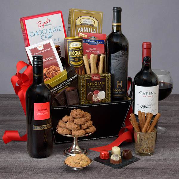 Red Wine Gift Basket With Dark Chocoalte